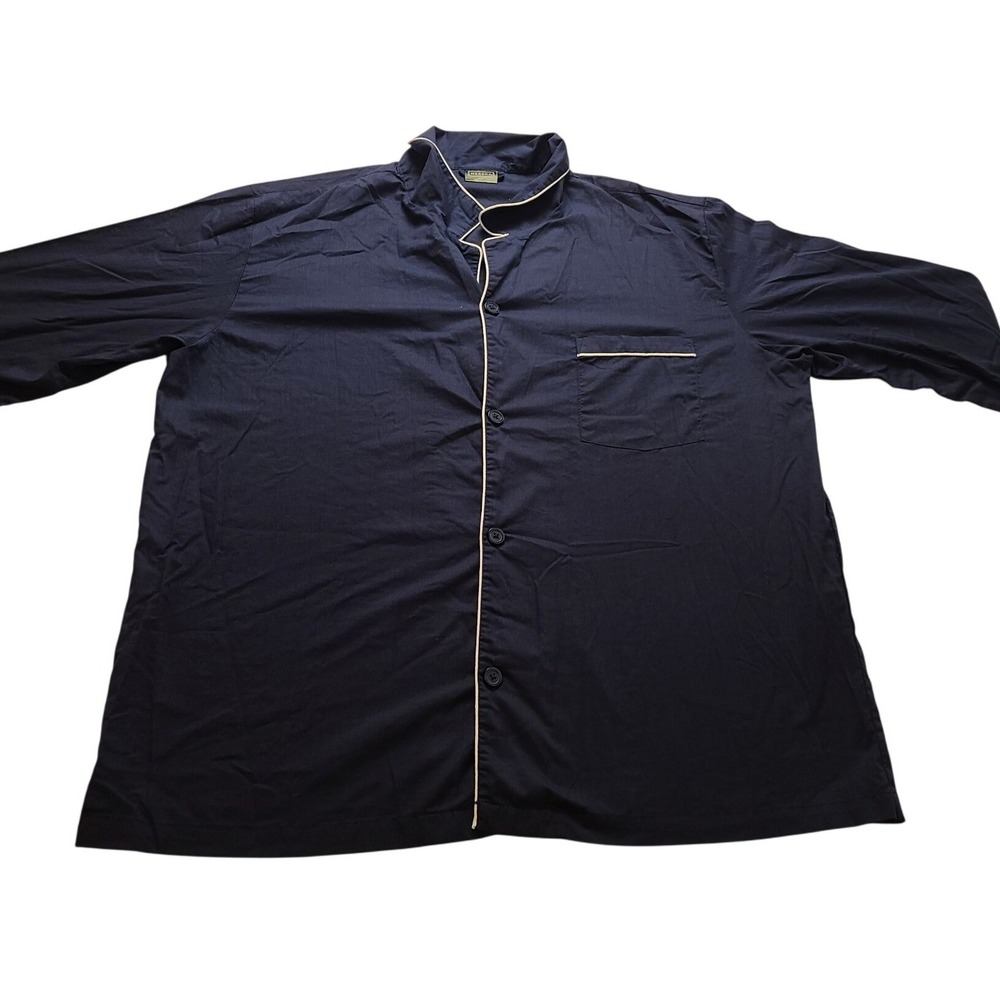 Merona Men's XXL Navy Blue Long Sleeve Pajama Top White Piping Button Down Sleep